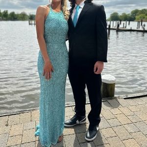 Sherri Hill blue beaded prom dress